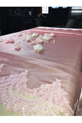 Secret House Fransız Güpürlü Masa Örtüsü Enna2 Pudra 160X220Cm