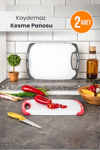 2 Boy Kaydırmaz Tabanlı Kesme Tahtası Beyaz