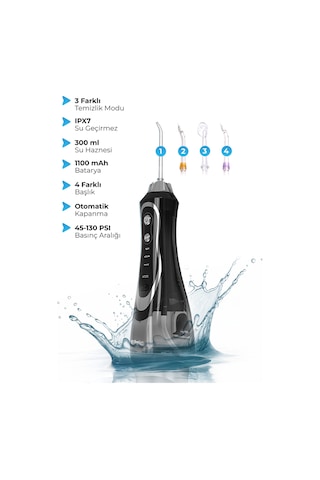 Aquadent Pro Şarjlı Ağız Duşu 4 Başlıklı Diş Arası Temizleme Cihazı