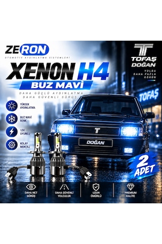 Tofaş Doğan Xenon H4 Buz Mavi Led Far Ampulü 12v - 2 Adet Yüksek Aydınlatma Kolay Montaj