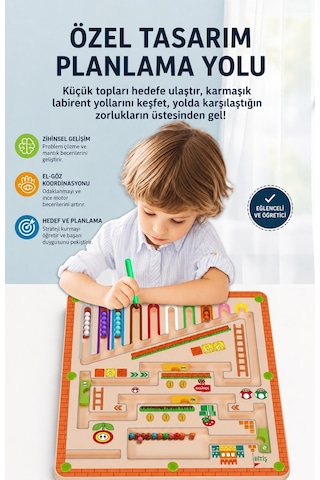 Tineke Manyetik Boncuk Labirenti Eğitici Oyuncak Renk Eşleştirme, Sayma Ve İnce Motor Beceri Oyunu