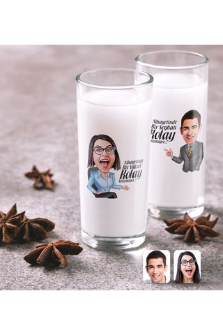 Kişiye Özel Erkek Ve Bayan Kolay Yetişmiyor Karikatürlü İkili Rakı Bardağı Seti-2