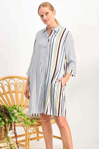 Colour Lines Düğmeli Boyfriend Kadın Gömlek Gecelik- Krem Krem