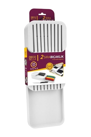Decobella 2 Sıra Bıçaklık, 18 Bıçak Kapasiteli, Yer Tasarruflu Ve Güvenli Saklama, Beyaz