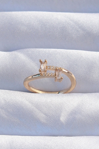 Pirinç Zirkon Taşlı Geometrik Ayarlanabilir Yüzük Gold Renk Çok Renkli