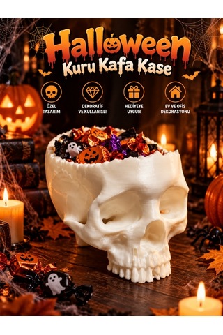 Halloween Cadılar Bayramı Dekoratif Kuru Kafa Şekerlik Kase Masa Üstü Dekor
