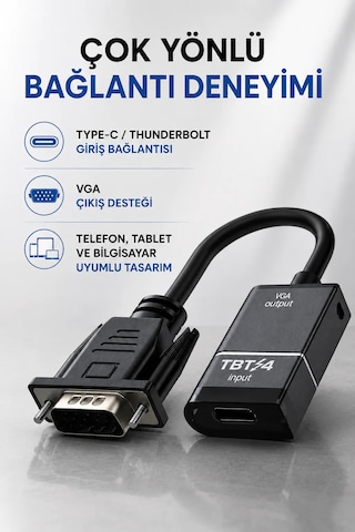 Usb Type-c Thunderbolt To Vga Adaptör Görüntü Aktarım Dönüştürücü Vc-01