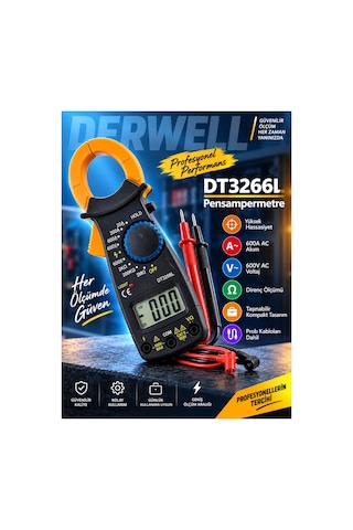 Dt3266l Dijital Mini Pensampermetre Multimetre Akım Ölçer Ölçü Aleti Ac/dc Voltaj Direnç Test Cihazı Lcd Ekranlı Akıllı Elektrik Test Cihazı Kablo Ölçüm Probu Dahil Profesyonel Tamir Seti