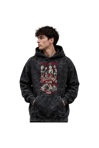 Sevbano Stranger Things Dizi Baskılı Unisex Oversize Premium Yıkamalı Hoo Siyah