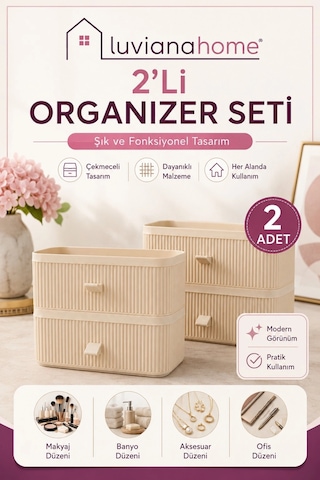 Çekmeceli Xl Makyaj Takı Kozmetik Parfüm Krem Serum Düzenleyici 2'li Organizer Çok Renkli