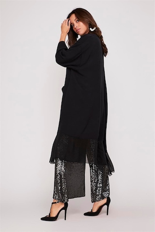 Bohem Stil Italyan Ipek Detaylı Oversize Kaftan & Bluz-8711 Siyah