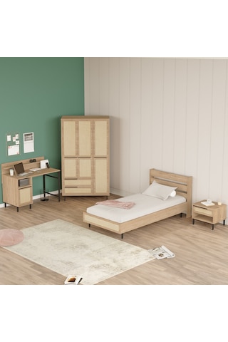 Robin Home Lidya Genç Odası Takımı 4'lü Set Sepet-uv Baskı Jüt Kahverengi