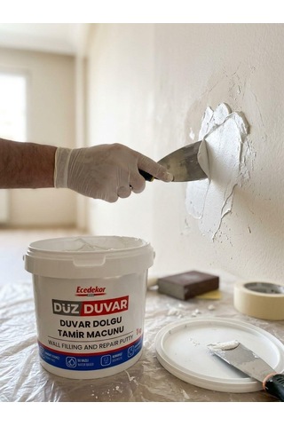 Ecedekor Pro Düz Duvar Tamir Macunu 1 Kg Su Bazlı, Kokusuz, Çatlamayan İç Ve Dış Mekan Duvar Dolgu Macunu, Çivi Delik Ve Çatlak Tamir Kiti