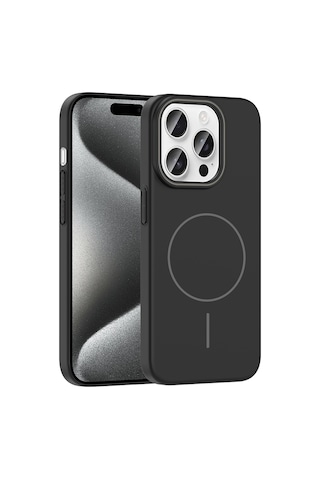 Apple Uyumlu iPhone 15 Pro Max Kılıf İnce Magsafe Kamera Yükseltili Yumuşak Silikon Ata Pro Tech Lacivert