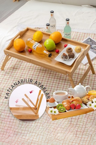 Mithra Life Katlanır Ayaklı Portatif Bambu Yatak Koltuk Piknik Keyif Tepsisi Mıt1142 Bambu