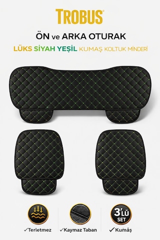 Renault Symbol Uyumlu 3 Parça Kapitone Kumaş Minder Siyah Yeşil