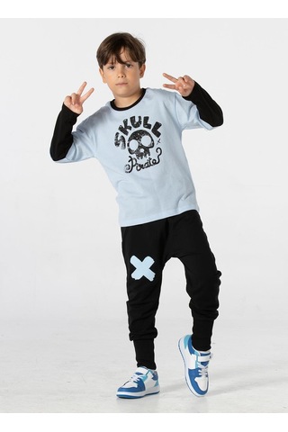 Casabony Skull Pirate Oversize T-Shirt + Baggy Pantolon Takım-Mavi