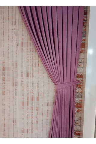 Fuşya Renk Fon Kadife Perde Çift Kanat 1/3 Sık Pileli Dikim V-29 Fuşya