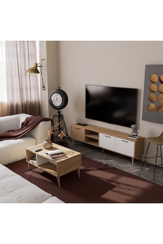 Mezza Set 1585-2074 Exxen 180 Cm Tv Ünitesi + Exxen Orta Sehpa - Sepet-Beyaz Rengi
