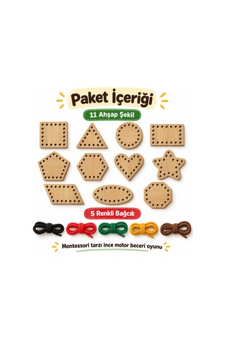 Eğitici Ahşap Şekiller Ip Geçirme Montessori El Kası Geliştirme