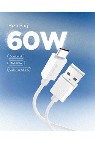 Spigen Essential 1m Usb-a To Usb-c 60w Kablo Aca08715 Beyaz