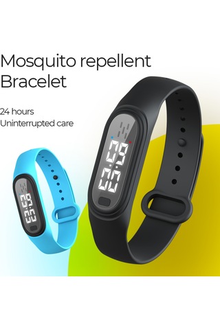 Leezsing Siyah Q2 Ultrasonik Dış Mekan Kovucu Bileklik - 3 Seviye Ayar, Saat Gösterimi, Hamile Ve Bebek Uygun, Su Geçirmez, Uzun Kullanim Süresi