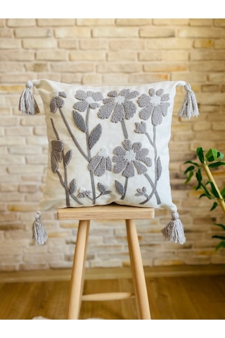 Swita Home 4'lü Kombin Punch Işlemeli Kırlent Kılıfı Panç Açık Gri