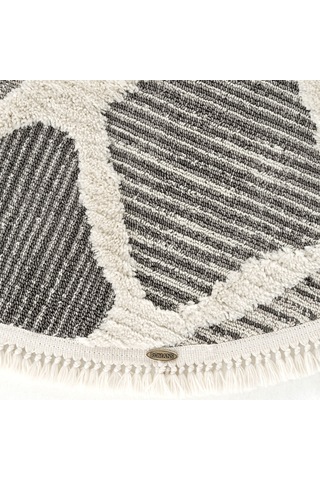 Cool Halı Sakura 2202 Gri Hav Toz Vermez Etnik Desenli Modern Bukleli Yuvarlak Salon Halısı