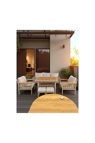 Sole Balkon Takımı, Cappuccino Bahçe Takımı 5+1 Masa 70x110 3lü Koltuk 70x180 Tekli Koltuk 70x70