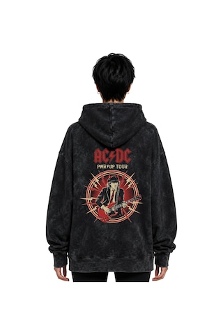 Sevbano Ac Dc Rock Metal Müzik Grubu Baskılı Unisex Oversize Yıkamalı Hoo Siyah