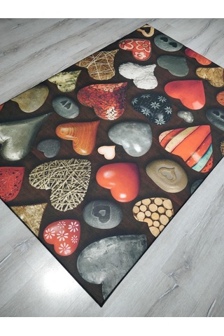 FOTO BASKILI HALI ARTİST KALP 120X180 CM Antrasit - Turuncu