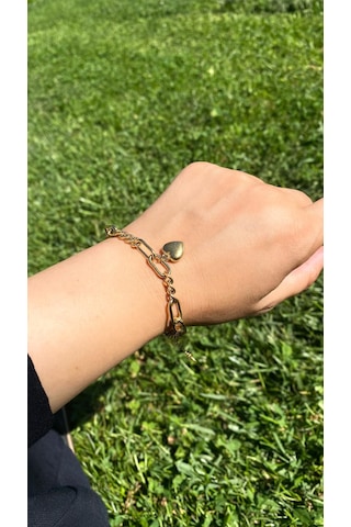 Altın / Gold Renk Kalp-kilit Figürlü 316l Çelik Bileklik Altın