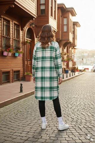 Polologin Butik Lı: Yeşil Kareli Uzun Oduncu Gömlek - Rahat Kesim Gömlek Elbise Tunik Yeşil