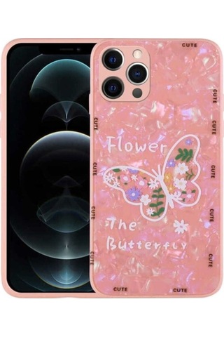 Apple Uyumlu iPhone 13 Pro Kılıf Desenli Sert Silikon Zore Mumila Kapak Pink Flower