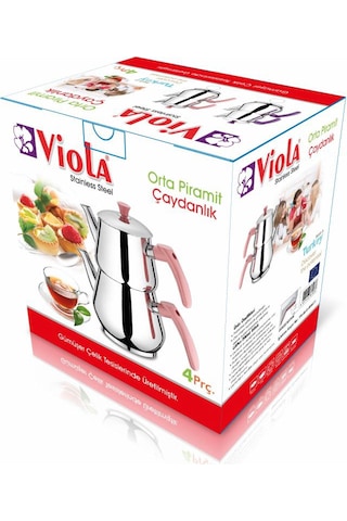 Viola Mini Piramit Paslanmaz Çelik Çaydanlık 0,9/1,5 Lt Fuşya - Pembe