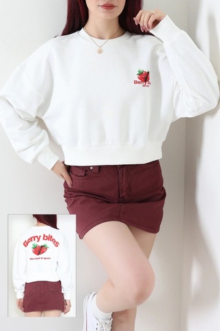 Modi Quzu Çilek Baskılı Sweatshirt Beyaz - 75365.2002. 2beyaz