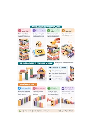 Topbright Wobble Tower Ahşap Denge Kulesi Hayvan Figürlü Eğitici Çocuk Oyunu Kartlı Ve Zarlı
