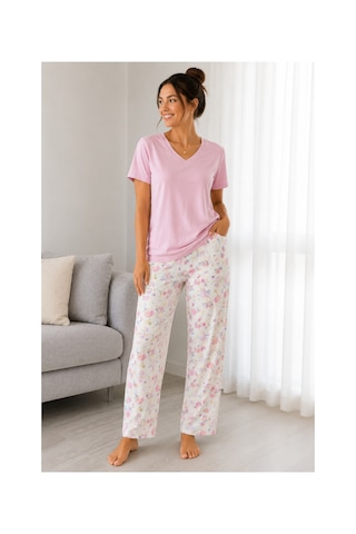 Mixxtrend Kadın Pamuklu Çiçekli Pijama Takımı Pembe