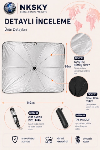 Nksky 1. Kalite Araba Ön Cam Güneşlik Şemsiye 80x140 Cm Katlanabilir Oto Cam Güneşliği Araç Güneş Koruyucu