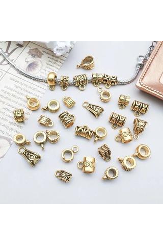 Monyee Zink Çelik Üç Yollu Bağlantı Elemanı 13mm Boyut, 4.5mm Delik 15 Farklı Desen, Toplam 30 Adet 1.2g/adet - Sn46 Altın