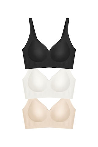 Cottonhill Seamless Bra - Slight Lazer Kesim Dikişsiz Dilim Detaylı Balensiz Kadın Sütyen 3'lü Paket Çok Renkli