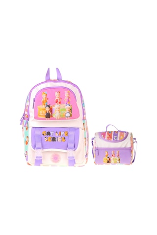 Kaukko Kids Cat Life Kız Çocuk Mor - Krem İlkokul Sırt Çantası Ve Beslenme Çanta Seti - Setkk-l5313b