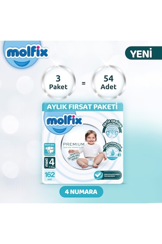 Molfix Premium Aylık Fırsat Paketi 4 Beden 162 Adet 4 Numara 3'lü