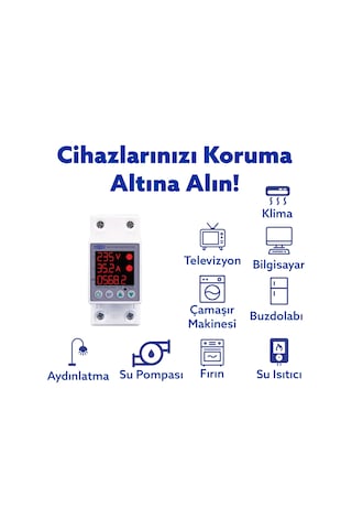 Tomzn  Gerilim Koruma Rölesi Yüksek Düşük Voltaj Akım Koruma 63A Enerji Ölçerli