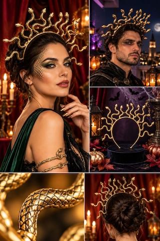 Halloween Gold Medusa Yılan Figürlü Saç Tacı Cadılar Bayramı Kostüm Partileri İçin Baş Aksesuarı