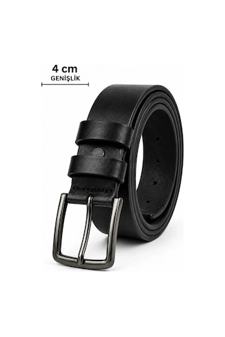 Zenna Tarz Erkek Hakiki Deri 4 Cm Klasik Kemer Metal Tokalı Günlük Ve Klasik Kullanım Siyah