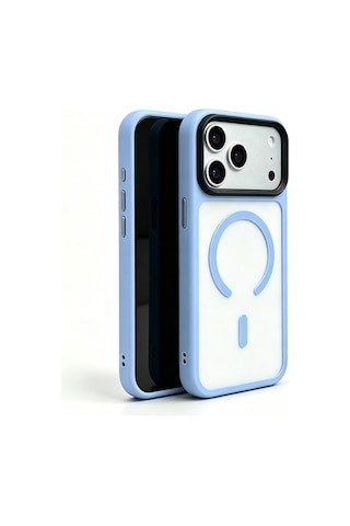 Maks Technology Apple Uyumlu iPhone 18 Pro Max Kılıf Mat Arka Yüzey Wireless Şarj Özellikli Mkst Flet M-safe Kapak - Açık Mavi