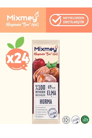 Mixmey Hurma Meyve Barı 24 Adet | Atıştırmalıklar – Vegan, Glutensiz, Koruyucusuz (20GR X 24 ADET)