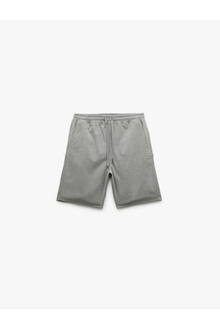 Koton Viskon Karışımlı Cep Detaylı Bermuda Slim Fit Beli Bağcıklı Şort Gri 5sam40017hw Gri