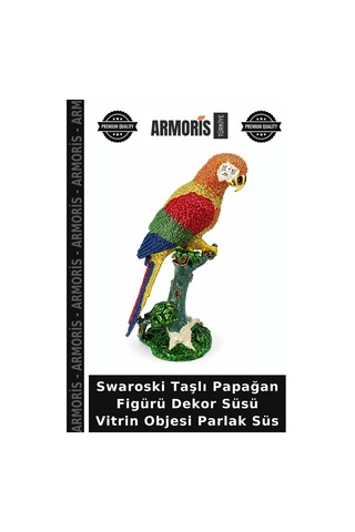 Swaroski Taşlı Papağan Figürü Dekor Süsü Vitrin Objesi Parlak Süs